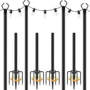 AILBTON 10Ft String Light Poles 4 Pack,Light Poles for Outside Lights,Outdoor with Fence Brackets Hanging Lights,Metal Stand Deck Patio Backyard