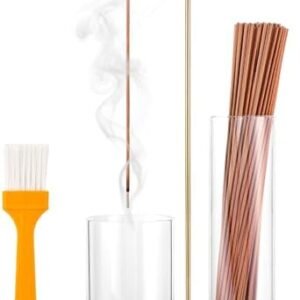 2 in 1 Incense Holder for Sticks with Glass Ash Catcher, Upside Down Anti-Ash Incense Stick Burner for Outdoor Patio, Modern Vertical Incense Holder for Home Decor, Spa, Meditation and Reddish Brown
