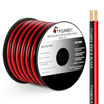 TYUMEN 16 Gauge Red Black Wire 50FT, 16/2 AWG Parallel Electrical Wire 12V/24V DC Cable, 16AWG Flexible Copper Claded Aluminum Extension Cord for LED Ribbon Lamp Tape Lighting, in-Home, Autos Use