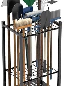 Garden Tool Organizer, Garage Tool Organizer & Garage Organization, Heavy Duty Steel Tool Storage Rack Holds 35 Rakes, Brooms Tools, Broom Holder and Mop Holder, Shed Organizer for Home Organization