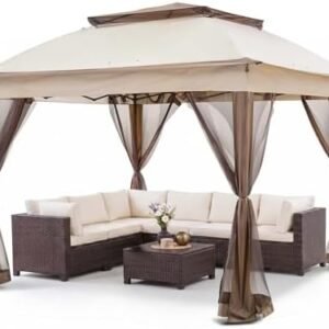 COOS BAY 11x11 Pop Up Gazebo with Netting, Canopy Tent, Beige