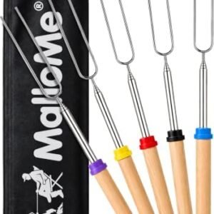 MalloMe Smores Sticks for Fire Pit Long - Marshmallow Roasting Sticks Smores Kit - Smore Skewers Hot Dog Fork Campfire Cooking Equipment, Camping Essentials S'mores Gear Outdoor Accessories 32" 5 Pack