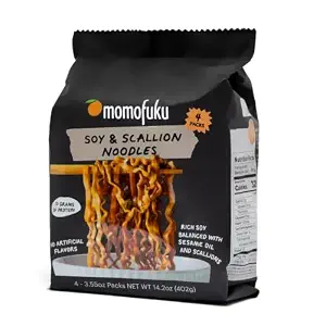 Momofuku Soy & Scallion Ramen Noodles by David Chang, 4 Pack of Restaurant Quality Instant Noodles Now with More Sauce & 10g of Protein