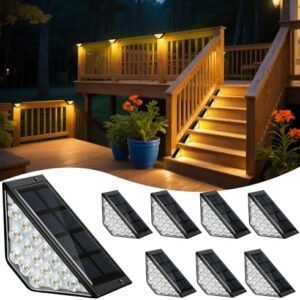 BKBB PPBB Solar Step Lights for Outside, Solar Stair Lights Outdoor Waterproof, Deck Step Lights for Fence, Patio, Yard, Porch, Front Door, Sidewalk, Garden, Patio Decor (8, Warm White)