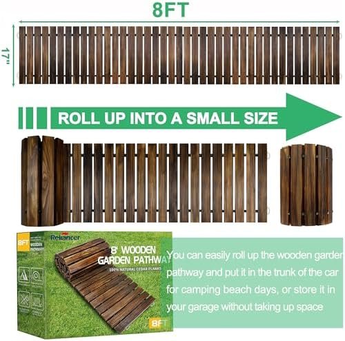 RELIANCER 8' Wooden Garden Pathway,Outdoor Roll Out Cedar Straight Walkway,Patio Path Decorative Garden Boardwalk Walkways,Weather-Resistant Roll Up Beach Wood Road Floor,Wedding Party Pathways - Image 2