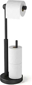 YUMORE Toilet Paper Holder Stand with Storage & Weighted Base, Matte Black