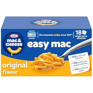 Kraft Easy Mac and Cheese, 18 Packets, for Easy Dinner or Dinner Sides, Original Flavor, No Artificial Flavors, Preservatives or Dyes, 38.7 oz
