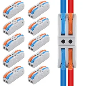 10Pcs Quick Connect Electrical Splicing Wire Connectors Kit Lever Wire Connectors Compact Butt Splice Inline Terminals AWG 28-12 2 in 2 Out Insulated Terminal for Home Terminal Block Connector