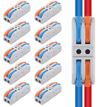 10Pcs Quick Connect Electrical Splicing Wire Connectors Kit Lever Wire Connectors Compact Butt Splice Inline Terminals AWG 28-12 2 in 2 Out Insulated Terminal for Home Terminal Block Connector