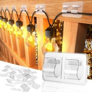Keviyi Outdoor String Light Hooks, 26PCS Double-Hook Clear Adhesive Clips