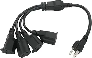 3 Prong 1 to 4 Extension Cord, 1.5FT Indoor Short Power Cord Splitter