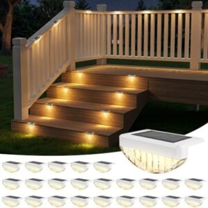 VOLISUN 24 Pack Solar Deck Lights Outdoor, Warm White LED Solar Step Lights for Outside, Waterproof Fence Light for Patio, Deck, Stairs, Yard, Pool and Porch (White)