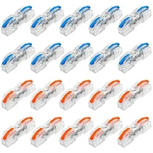 20Pcs Lever Nuts Wire Connectors, Inline Compact Lever Wire Splicing Electrical Connectors Butt Terminals for Quick Wiring (28-12) AWG