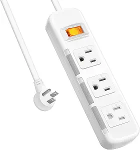 Power Strip Surge Protector Flat Plug, Extension Cord 6 Feet 3 Prong, 3 Outlets, 300J, 10A/1250W, Overload Protection Switch, Plug Strip for Home Office, Child Safety Slide Outlet Covers