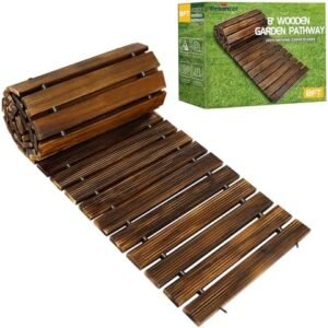 RELIANCER 8' Wooden Garden Pathway,Outdoor Roll Out Cedar Straight Walkway,Patio Path Decorative Garden Boardwalk Walkways,Weather-Resistant Roll Up Beach Wood Road Floor,Wedding Party Pathways