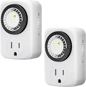 HBN Indoor Mini 24-Hour Mechanical Outlet Timer, for Electrical Outlets, 30 Minute Intervals, 3-Prong, 2-Pack, Light Timer for Indoor Lighting, ETL Listed