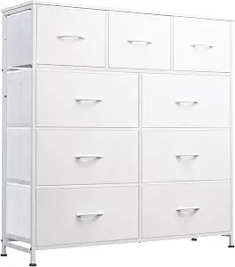 WLIVE Tall Dresser for Bedroom, 9 Drawer Chest of Drawers, White