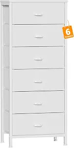 Furnulem White Dresser for Bedroom, 6 Fabric Drawers Chest of Drawers