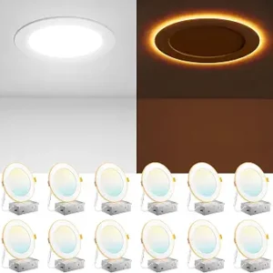 Amico 12 Pack 6 Inch LED Recessed Light with Night Light, 5CCT, 1100LM