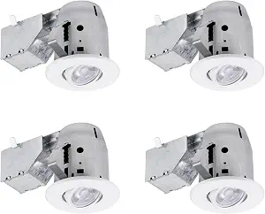 Globe Electric 90718 3" LED IC Rated Swivel Round Trim Recessed Lighting Kit 4-Pack, White Finish, Easy Install Push-N-Click Clips, Bulbs Included, 3.25" Hole Size, 400 Lumen