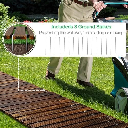 RELIANCER 8' Wooden Garden Pathway,Outdoor Roll Out Cedar Straight Walkway,Patio Path Decorative Garden Boardwalk Walkways,Weather-Resistant Roll Up Beach Wood Road Floor,Wedding Party Pathways - Image 5