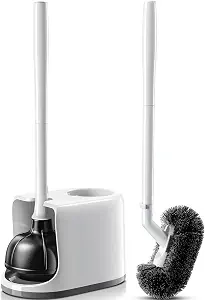 HAMITOR Toilet Plunger Brush Set: Curved Bristles Design for Deep Cleaning