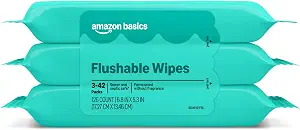 Sample Basics Flushable Wipes, Fragrance Free, Adult Wet Wipes,126 Count (3 Packs of 42), Packaging May Vary