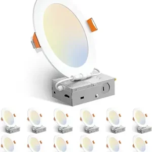 Amico 12 Pack 6 Inch LED Recessed Lighting, Canless Wafer Downlight, White
