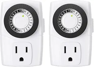 BN-LINK U47 Indoor Mini 24-Hour Mechanical Outlet Timer, 3-Prong, 2-Pack