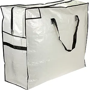 Household Essentials 2622 MightyStor Large Storage Bag with Handles | Clothing and Linen Storage Bag | White Tarp with Black Trim