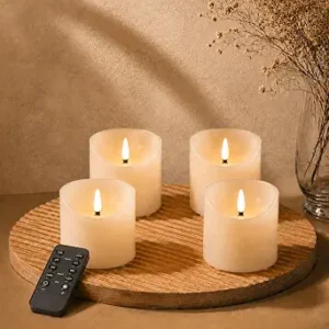 3"x3" Real Wax Flameless Candless with Remote & Timer, 4 Pack