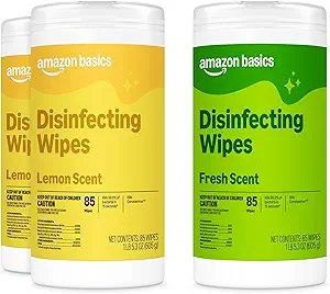 Sample Basics Disinfecting Wipes, Lemon & Fresh Scent, Sanitizes, Cleans, Disinfects & Deodorizes, 255 Count (3 Packs of 85), Packaging May Vary