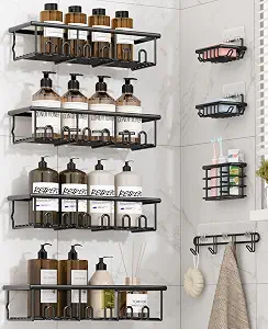 8 Pack Adhesive Large Capacity No-Drilling Shower Caddy, Black
