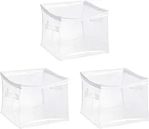 Sample Basics Clear Zippered Storage Bags for Closet Organization, Stackable Clothing and Linen Storage Containers, 3-Pack