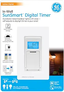 GE 7-Day in-Wall Digital Timer Switch, Auto Adjust Sunrise/Sunset Times