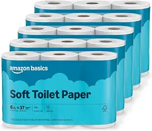 Sample Basics 2-Ply Soft Toilet Paper, 30 Rolls (5 Packs of 6), 350 Sheets per Roll, Septic Safe, Equivalent to 185 Regular Rolls