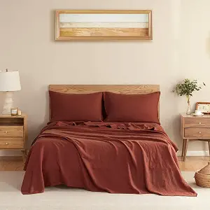 DAPU 100% French Linen Sheets 4Pcs Set, 170GSM Linen Bedding, King Size