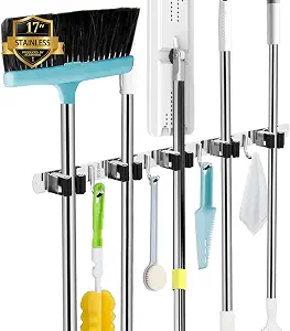 AceMining Broom Holder Wall Mount, 5 Racks 4 Hooks Heavy Duty Mop Organizer