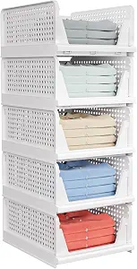 caktraie 5 Pack Stackable Closet Storage Basket - Stackable Storage Bins