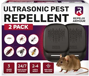 Ultrasonic Pest Repeller for Indoor Use - 2 Pack - Covers Up to 1,500 sq ft per Device - 3 Modes Mouse Repellent - Rodent Repellent – Helps Repel Rats, Spiders, Mosquitoes, Ants & Household Insects
