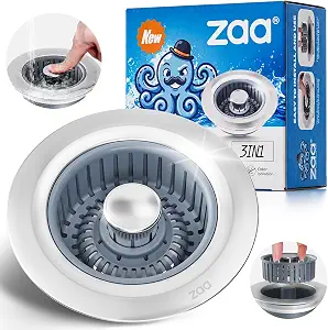 zaa 3 in 1 Kitchen Sink Drain Strainer Stopper Removable Basket Pop-Up