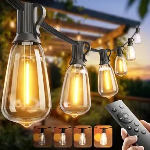 addlon 100FT Outdoor String Lights ST38 LED with Remote Waterproof Dimmable