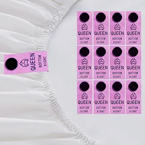 SheetSnaps Queen Sheet Labels – 12-Pack Pink Snap-On Sheet Size Tags – Easy Bed-Making & Linen Closet Organization – Machine Washable Sheet Markers for Queen Bedding