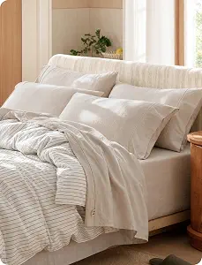 Bedsure PureWoven 100% Washed Cotton Sheets King, Linen-Like Textured, 6PCS