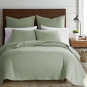 Levtex Home Cross Stitch Reversible King/Cal King Quilt Set (106x92in) and 2 Pillow Shams (36x20in) - Stitch Texture - Desert Sage - Cotton King Size Quilt Bedding Set - Lightweight Soft Pre-Washed