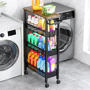 Vivihomety 4-Tier Slim Utility Rolling Laundry Cart with Wheels, Metal