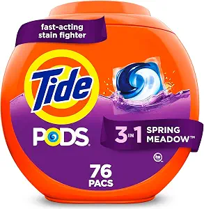 Tide PODS laundry detergent pacs, 3-in-1 Stain Remover, Odor Fighter, Color Protector, 76 Count, HE compatible, Spring Meadow Scent