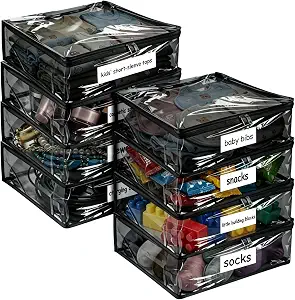 Plastic Storage Bags with Easy-Glide Zipper, Pack of 8, Durable Clear Vinyl Zippered Storage Bags for Clothes Sweaters Comforters Blankets Sheets Bedding (10.5 x 10.5 x 2.5 Inch, Transparent Black)