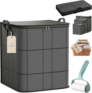 210L Spacious Moving Storage Bin, Large Zippered Fabric Organizer with Reinforced Handles, Foldable Blanket Storage Bag for Bedding, Clothes, Quilts, Comforters and Moving Day，1：L: 19.7x23.6 in