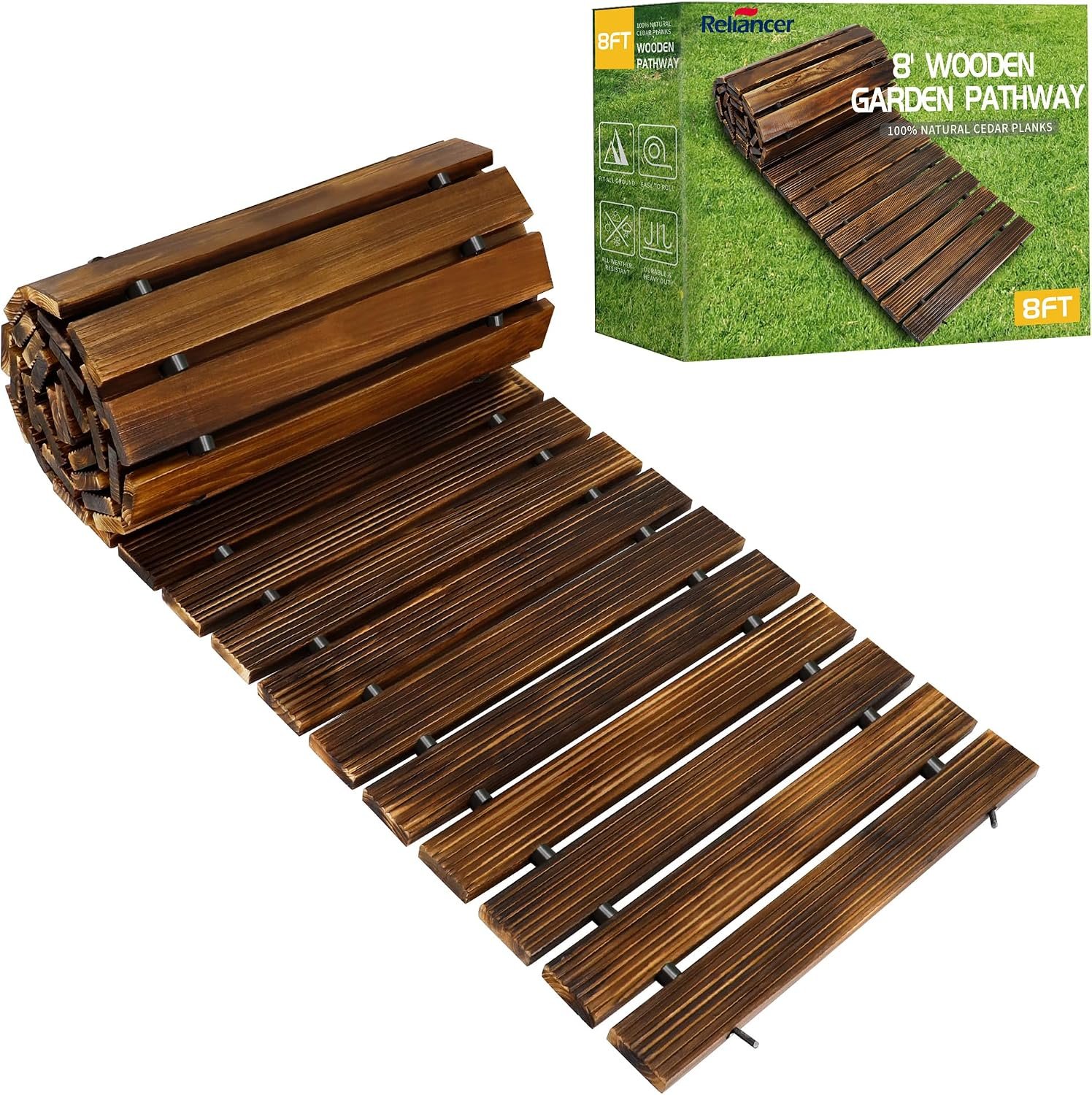 RELIANCER 8' Wooden Garden Pathway,Outdoor Roll Out Cedar Straight Walkway,Patio Path Decorative Garden Boardwalk Walkways,Weather-Resistant Roll Up Beach Wood Road Floor,Wedding Party Pathways - Image 8